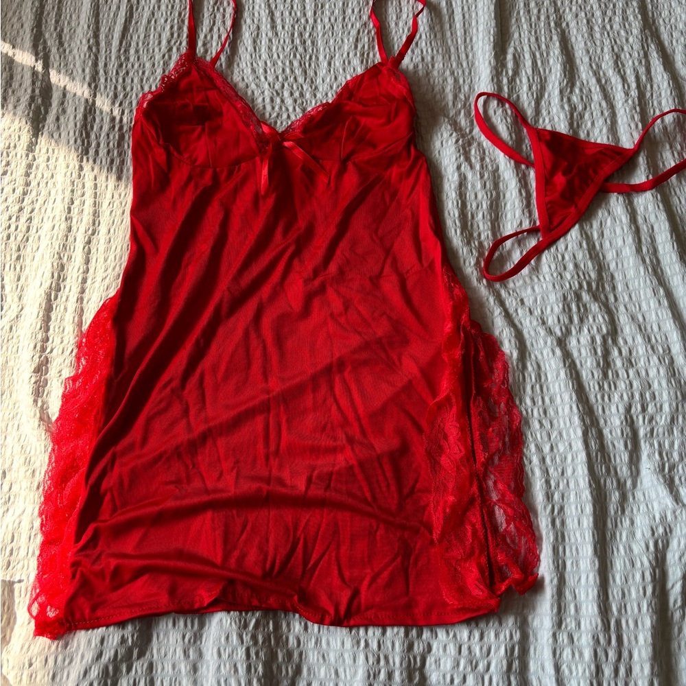 SHEIN Scarlet Lace Chemise and Thong Set
